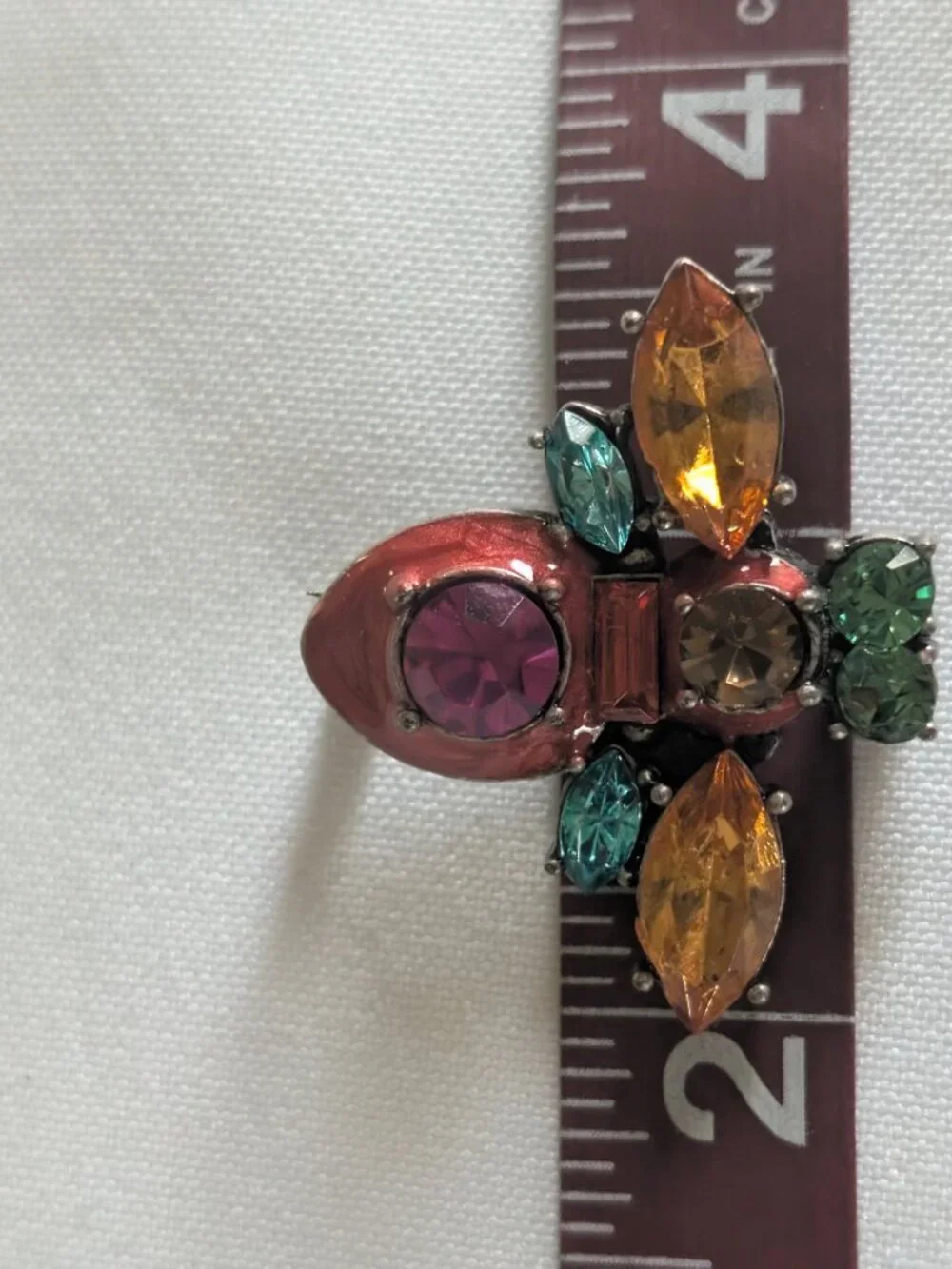 Retro Vintage Colorful Rhinestone Crystal Bee Pin Brooch Signed LOVE HUG